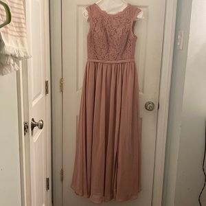 Azazie Arden Dusty Rose Pink Lace Maxi Bridesmaid Wedding Dress Size 6 A6